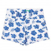 Pantaloni scurți din bumbac cu imprimeu floral, alb Benetton 221624 