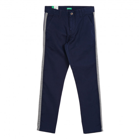 Pantaloni de bumbac cu margine gri, albaștri închis Benetton 221809 