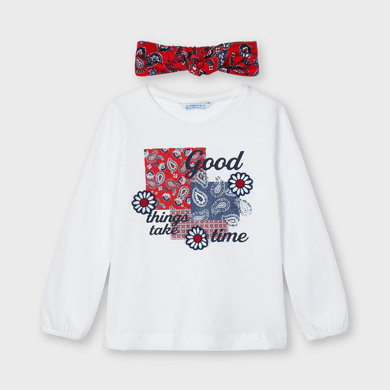 Set de bluză și bandană din bumbac în alb și roșu  222477