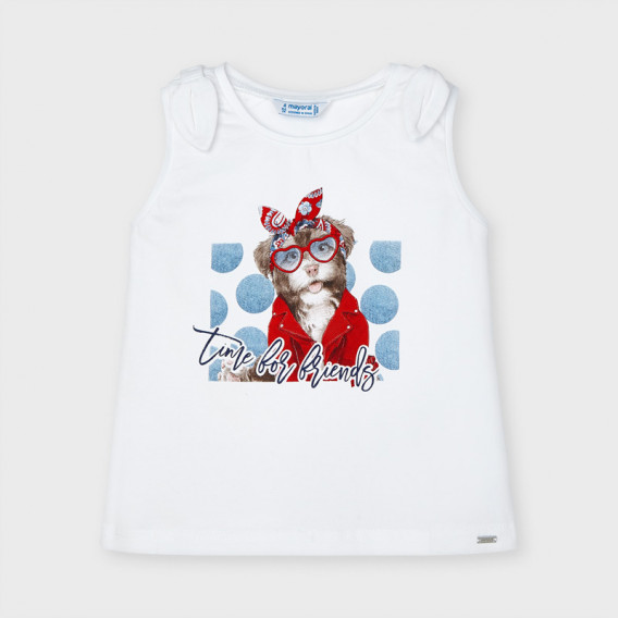 Bluză din bumbac cu imprimeu câine, albă Mayoral 222489 