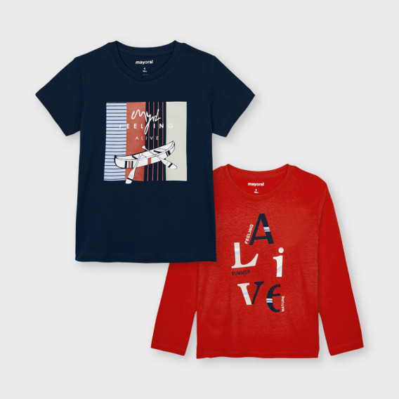 Set de tricouri din bumbac și bluză cu mâneci lungi în albastru și roșu Mayoral 222510 