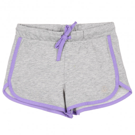 Pantaloni scurți din bumbac cu margini violet, gri Benetton 223114 