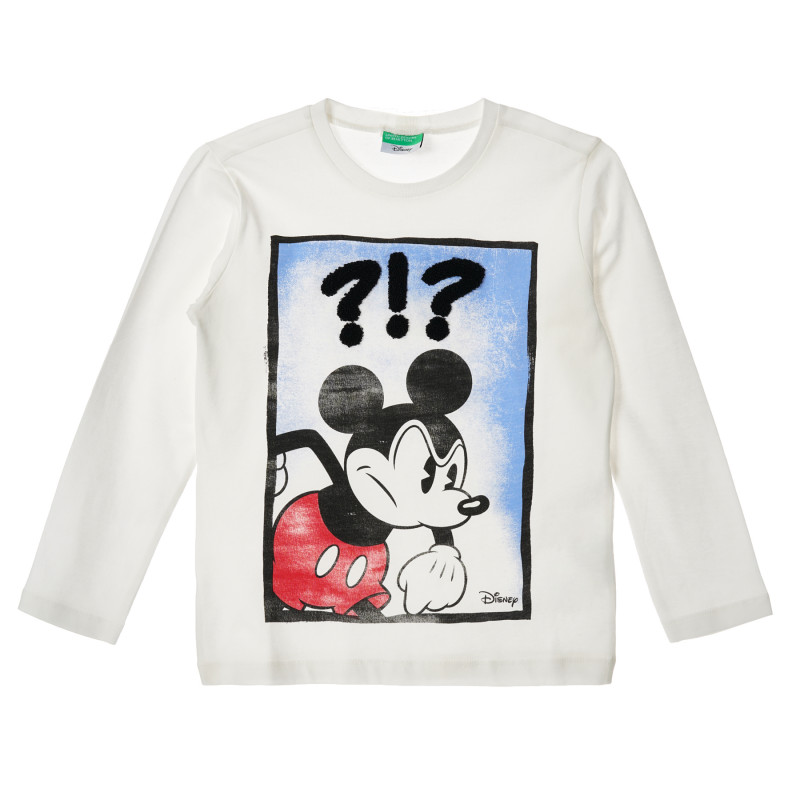 Bluză din bumbac cu mâneci lungi și imprimeu Mickey Mouse, alb  223269