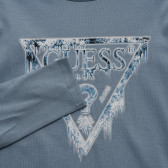 Bluză albastră cu mânecă lungă din bumbac cu logo-ul mărcii pentru băiat Guess 223374 3
