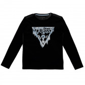 Bluză neagră cu mânecă lungă din bumbac cu logo-ul mărcii pentru băieți Guess 223384 