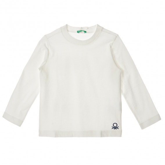 Bluză din bumbac alb cu mâneci lungi și logo-ul mărcii Benetton 223437 
