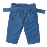 Pantaloni de bumbac cu centură pentru bebeluși, culoare albastru Benetton 223510 