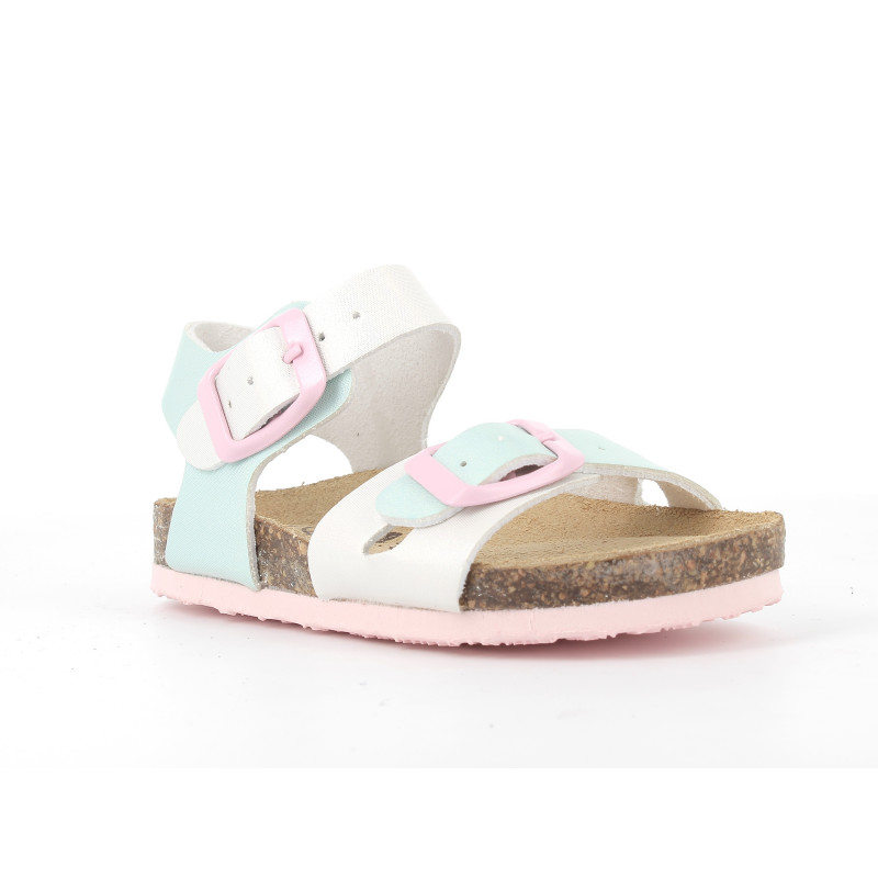 Sandale cu cataramă, alb cu roz  224188