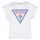 Tricou din bumbac cu logo-ul mărcii cu pietre, alb Guess 224305 