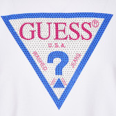 Tricou din bumbac cu logo-ul mărcii cu pietre, alb Guess 224308 4
