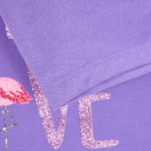 Tricou din bumbac cu inscripție din brocart și flamingo, violet Benetton 224412 3