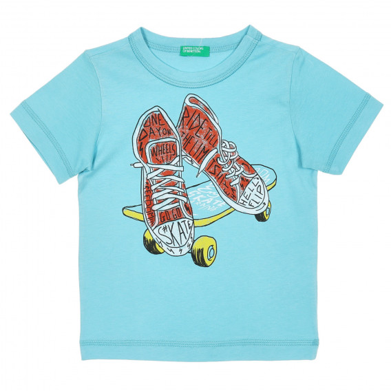 Tricou din bumbac cu imprimeu grafic pentru bebeluș, albastru Benetton 224414 