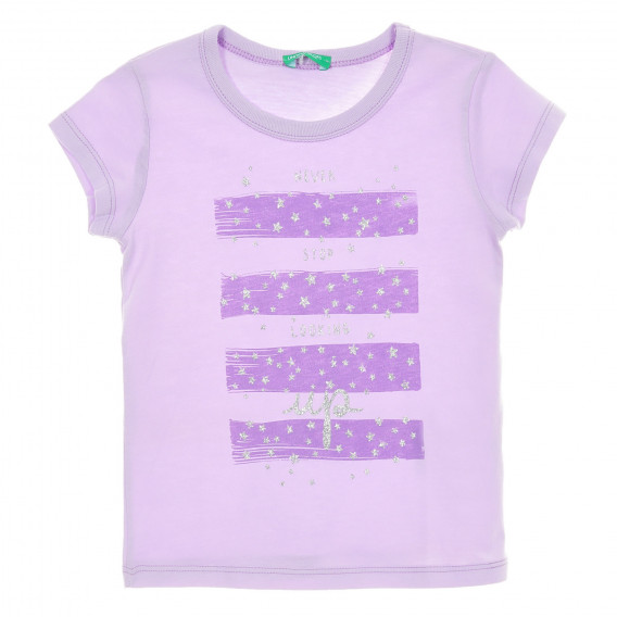 Tricou din bumbac cu imprimeu de brocart pentru bebeluș, violet Benetton 224430 