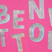 Tricou din bumbac cu inscripție din brocart pentru bebeluși, roz Benetton 224455 2