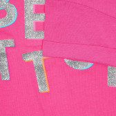 Tricou din bumbac cu inscripție din brocart pentru bebeluși, roz Benetton 224456 3
