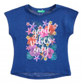 Tricou din bumbac cu imprimeu floral pentru copii, albastru Benetton 224458 