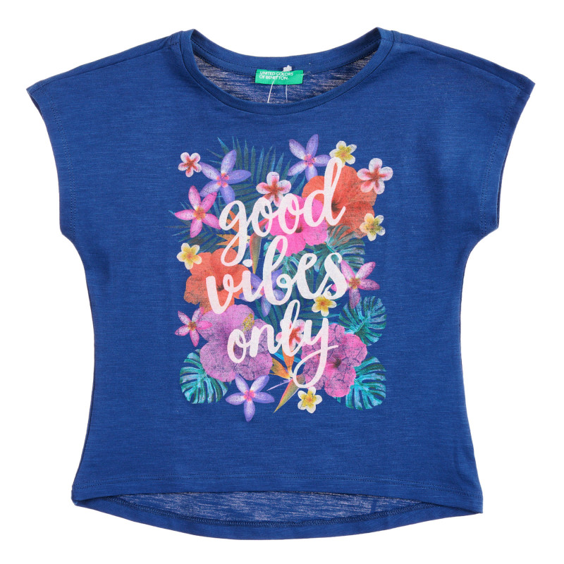 Tricou din bumbac cu imprimeu floral pentru copii, albastru  224458