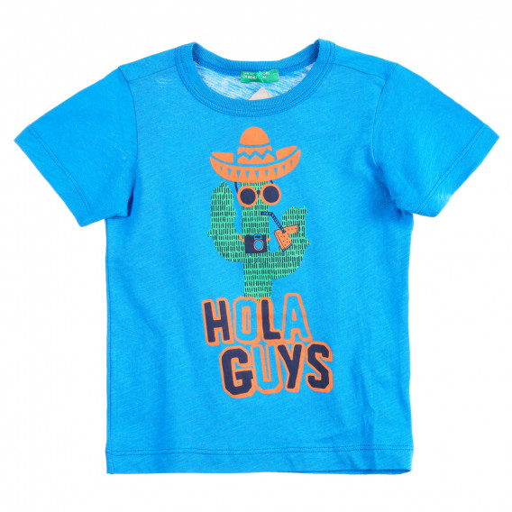 Tricou din bumbac cu imprimeu, pentru copii, în albastru Benetton 224466 
