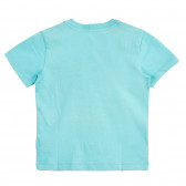 Tricou din bumbac cu inscripție și buzunar, albastru Benetton 224513 4