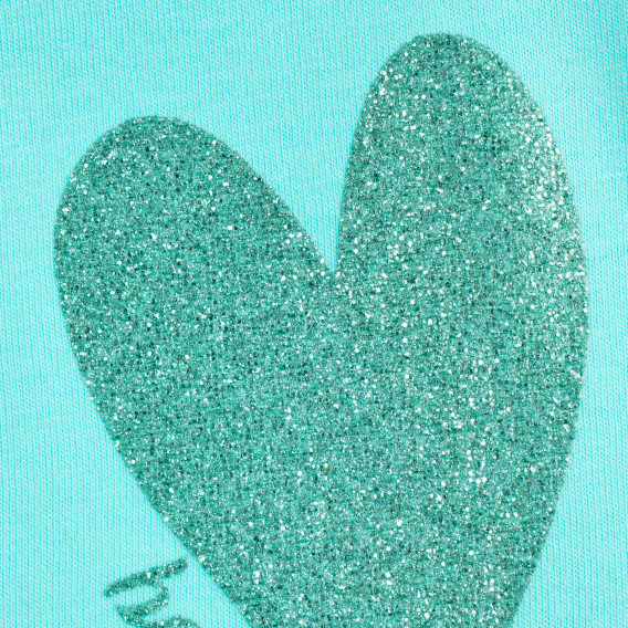 Bluză din bumbac cu mâneci scurte și inimă de brocart, albastră Benetton 224534 2