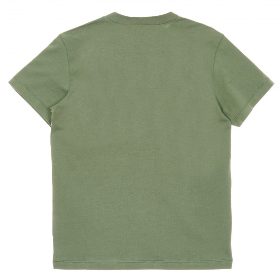 Bluza din bumbac cu mâneci scurte și inscripție, verde Benetton 224548 4