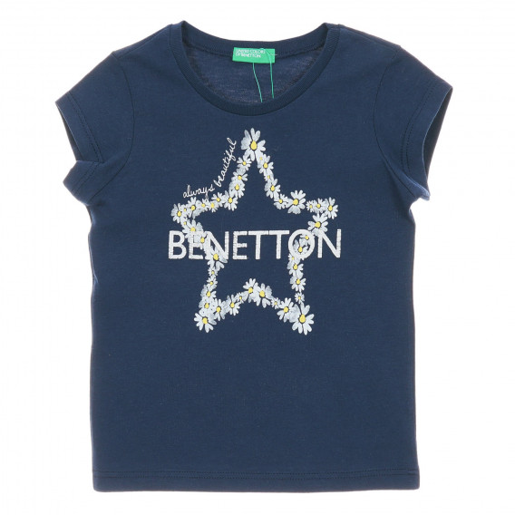 Tricou din bumbac cu imprimeu floral, albastru Benetton 224597 
