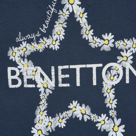 Tricou din bumbac cu imprimeu floral, albastru Benetton 224598 2
