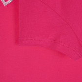 Tricou din bumbac cu inscripție și inimă din brocart, roz închis Benetton 224658 3