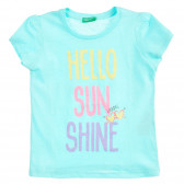 Tricou din bumbac cu imprimeu Hello sunshine pentru bebeluși, albastru Benetton 224660 