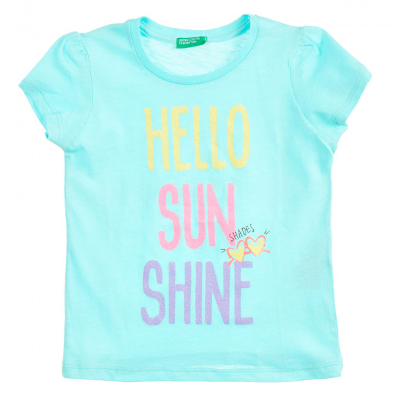 Tricou din bumbac cu imprimeu Hello sunshine pentru bebeluși, albastru Benetton 224660 
