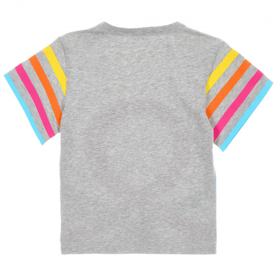Tricou din bumbac cu dungi colorate pe mâneci, gri Benetton 224675 4