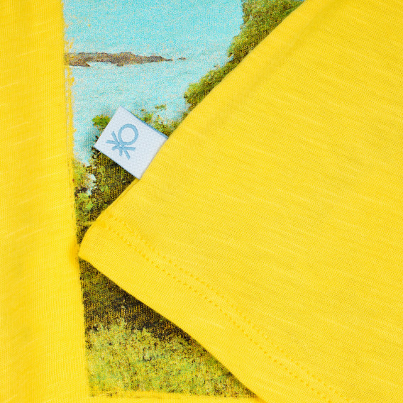 Tricou din bumbac cu imprimeu pentru bebeluș, de culoare galbenă Benetton 224698 3