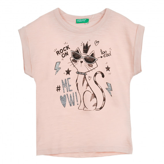 Bluză din bumbac pentru copii, cu imprimeu, roz Benetton 224708 