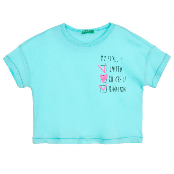 Tricou din bumbac cu inscripție pentru bebeluș, albastru deschis Benetton 224739 