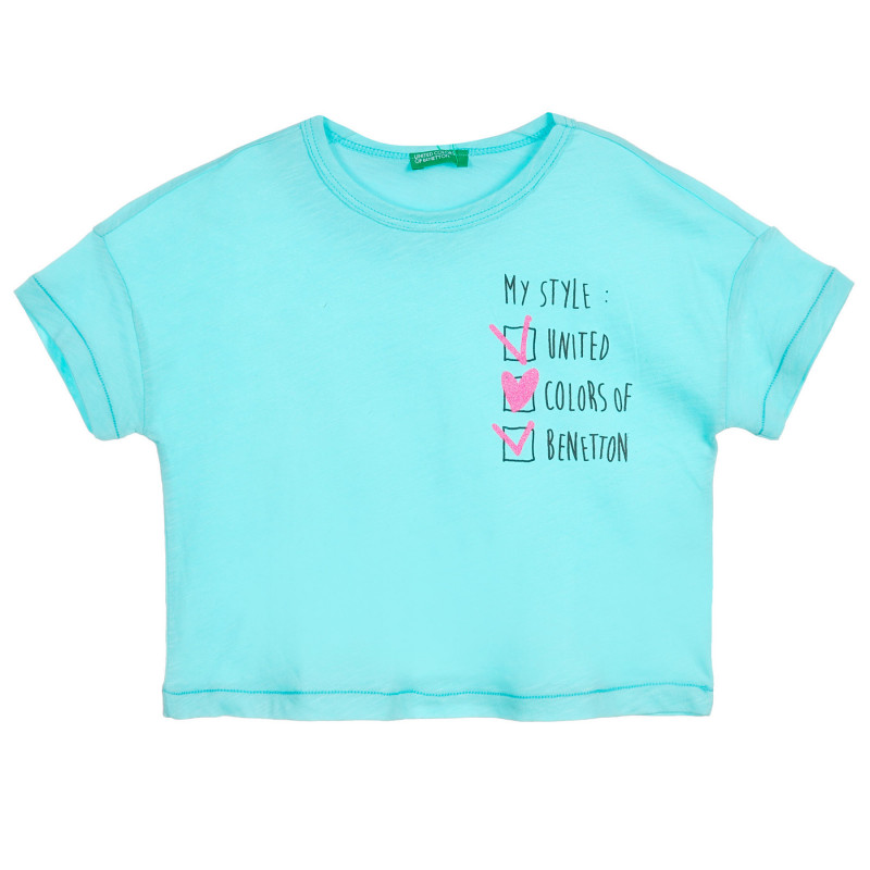 Tricou din bumbac cu inscripție pentru bebeluș, albastru deschis  224739