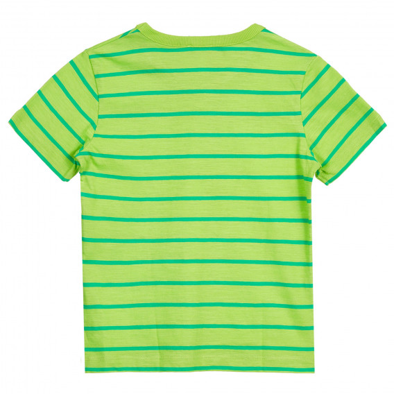 Tricou din bumbac cu inscripție și dungi, verde Benetton 224758 4
