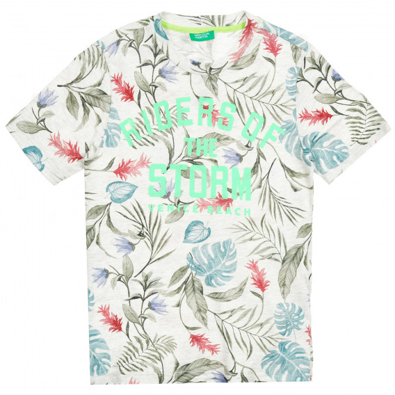Tricou din bumbac cu imprimeu floral, bej Benetton 224763 