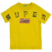 Tricou din bumbac cu inscripție, în galben Benetton 224779 