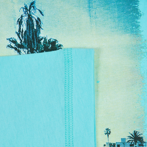 Tricou din bumbac cu imprimeu palmier, albastru deschis Benetton 224793 3
