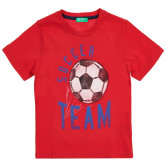 Tricou din bumbac cu imprimeu de minge de fotbal, roșu Benetton 224819 