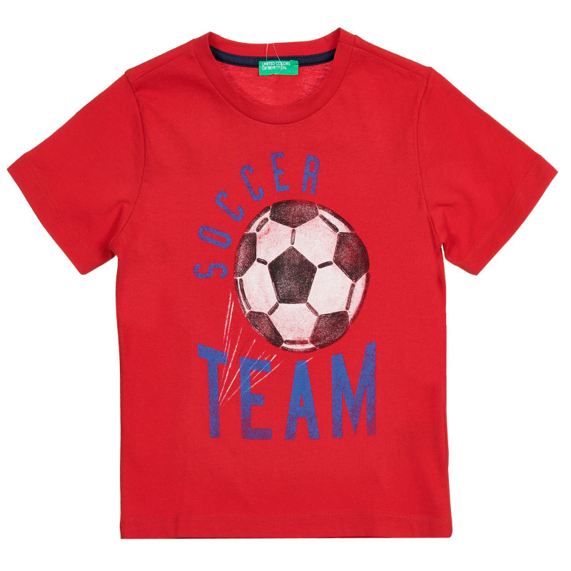 Tricou din bumbac cu imprimeu de minge de fotbal, roșu  224819