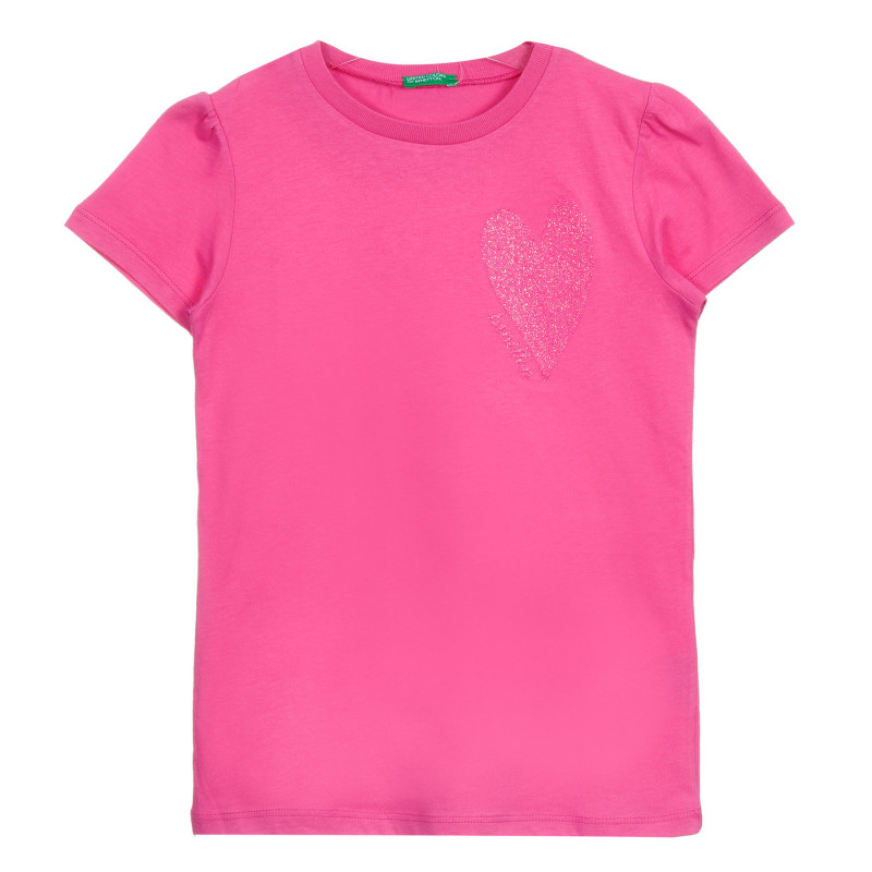 Bluză din bumbac cu mâneci scurte și inimă de brocart, roz  224843