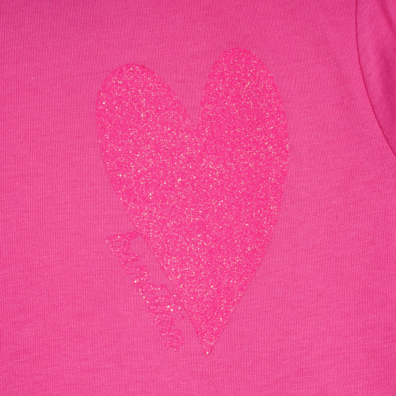Bluză din bumbac cu mâneci scurte și inimă de brocart, roz Benetton 224844 2