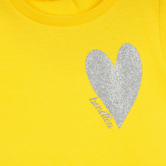 Tricou din bumbac cu inimă, galben Benetton 224852 2
