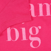 Tricou din bumbac cu inscripția vis mare, roz închis Benetton 224861 3
