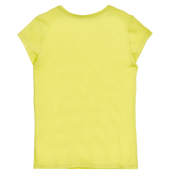 Tricou din bumbac cu inscripție din brocart, de culoare galbenă Benetton 224870 4