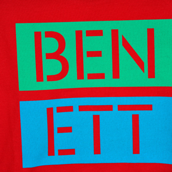 Tricou din bumbac cu inscripție colorată a mărcii, roșu Benetton 224872 2