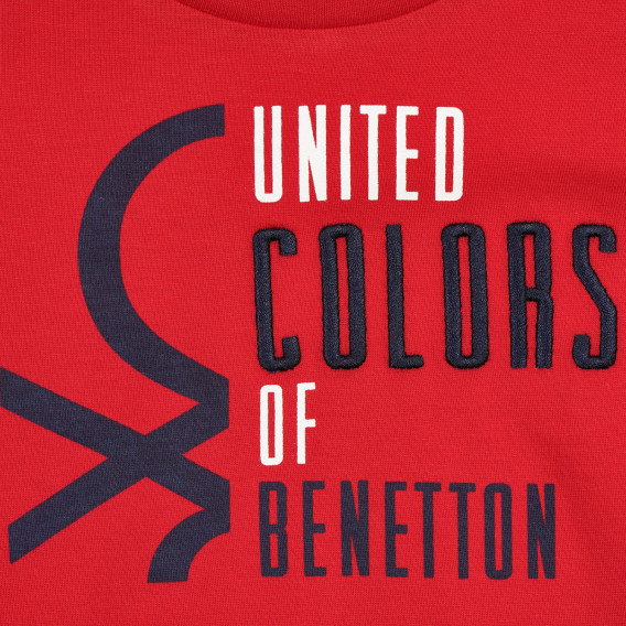 Tricou din bumbac cu sigla și numele mărcii, roșu Benetton 224876 2