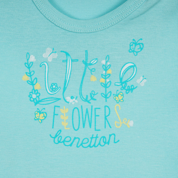 Tricou din bumbac cu inscripție, pentru copii, pe albastru Benetton 224916 2