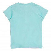 Tricou din bumbac cu inscripție, pentru copii, pe albastru Benetton 224918 4